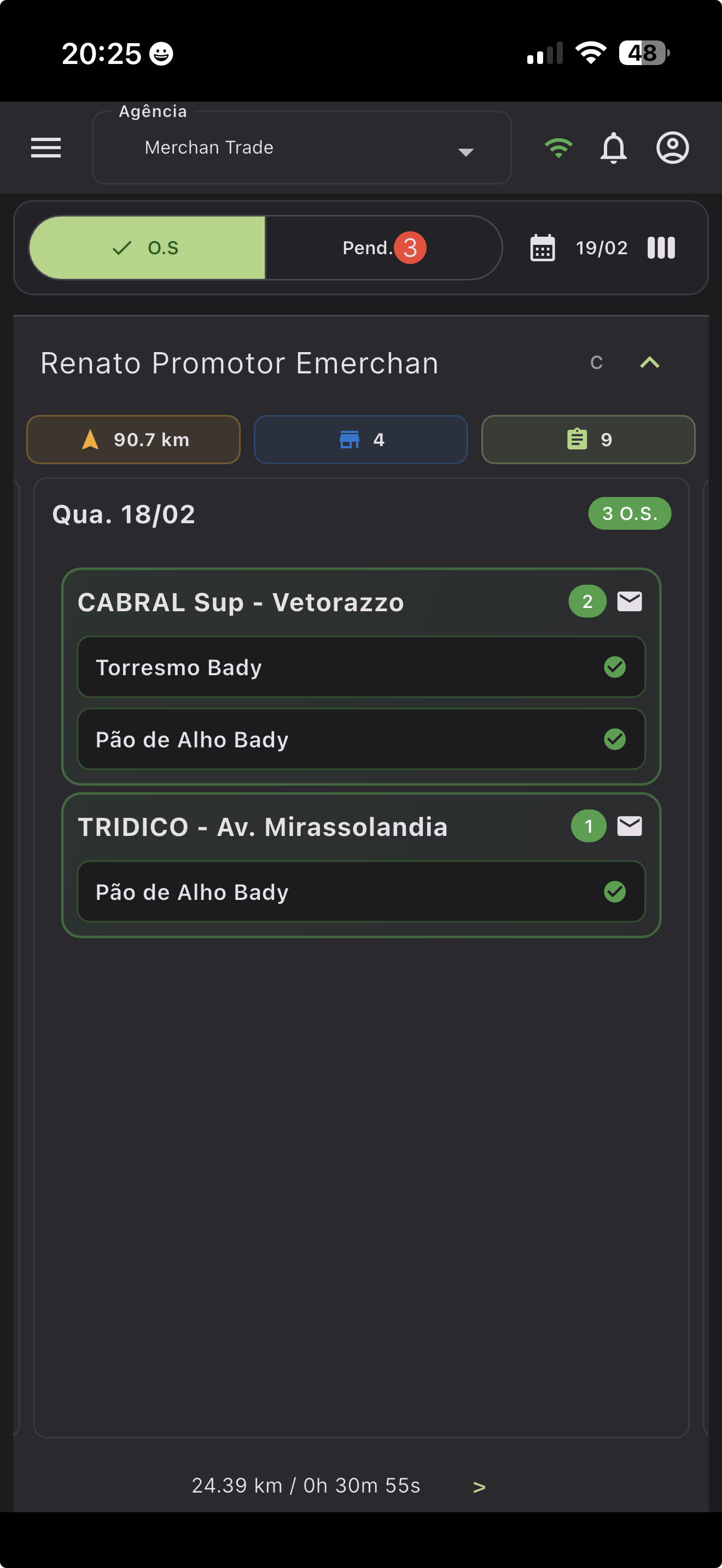 App do promotor eMerchan - roteiro de visitas e ordens de servico no celular